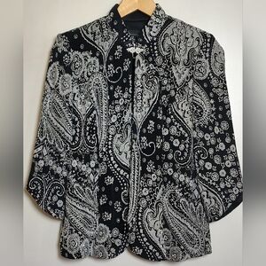 Alex Evenings Black and White Paisley Glitter Tank And Blazer Set